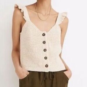 Madewell Ruffle Strap Button Front Sweater Tank — Size Small